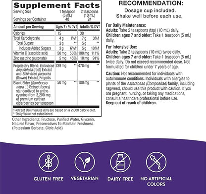 Nature's Way Sambucus Immune Syrup, Elderberry Extract, Vitamin C, Zinc, Echinacea, Propolis, Daily Immune Support*, Antioxidant Support*, Gluten free, Vegetarian, 8 Fl Oz