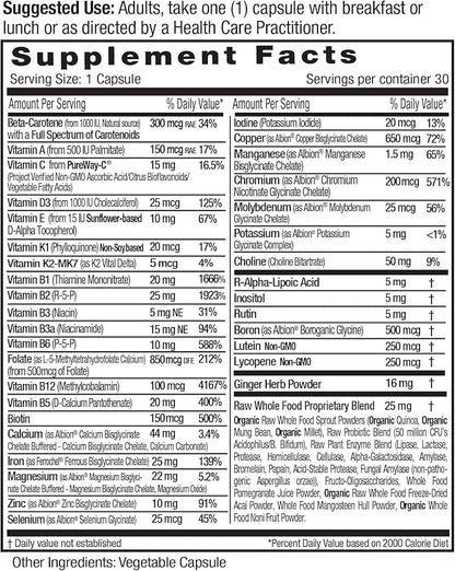 Emerald Labs Prenatal 1-Daily Multi - Prenatal Multivitamin with Methylated Folate, Iron, Whole-Food Blend & More - Soy-Free, Gluten-Free - 30 Vegetable Capsules