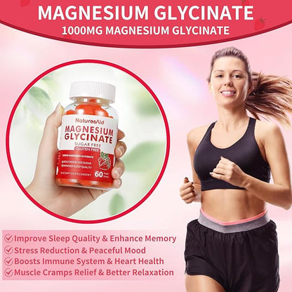 Magnesium Glycinate Gummies 1000mg - Sugar Free Magnesium Potassium Supplement with Vitamin D, B6, CoQ10 for Calm Mood & Sleep Support - 120 Strawberry Gummies -2 Pack