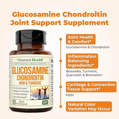Glucosamine Chondroitin MSM and Turmeric Supplement - Joint Support Supplement for Women & Men with Boswellia & Glucosamine Sulfate 1500 mg. Used for Cartilage & Joint Health & Flexibility 90 Tablets