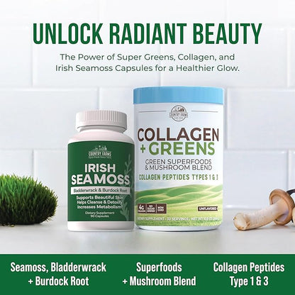 COUNTRY FARMS ‘Beauty Pack Collagen + Greens Irish Sea Moss, Collagen for Skin, Hair Growth, Nails & Joints, Ultimate Beauty Support Gift, Pack of 2