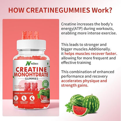 Creatine Monohydrate Gummies 5000mg for Men & Women, Chewables Creatine Monohydrate for Muscle Strength, Muscle Builder, Energy Boost, Pre-Workout Supplement-90 Watermelon