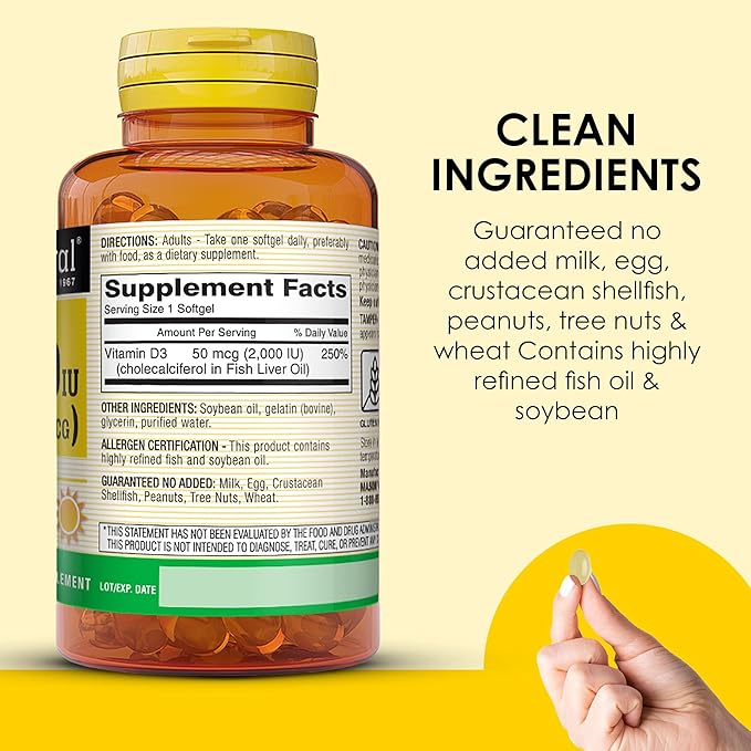 MASON NATURAL Vitamin D3 2,000 IU Ultra Strength, Supports Bone Density, Strength & Immune Health, 300 Softgels