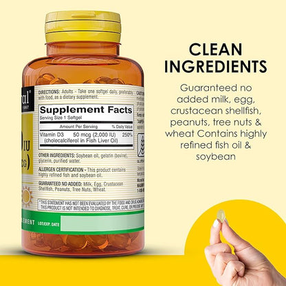 MASON NATURAL Vitamin D3 2,000 IU Ultra Strength, Supports Bone Density, Strength & Immune Health, 300 Softgels