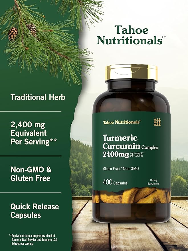 Tahoe Nutritionals Turmeric Curcumin Supplement | 2400mg | 400 Capsules | Extract Complex | Non-GMO, Gluten Free