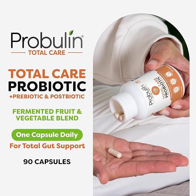 Probulin Total Care Probiotic Supplement, Daily Gut, Digestive, and Immune Health Probiotics Capsules for Men and Women, 20 Billion CFU, Vegan, 90 Count Bottle