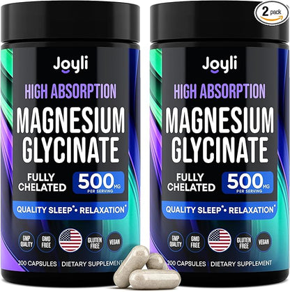 2-Pack Magnesium Glycinate 500MG – High Absorption Magnesium for Sleep, Mood, and Muscle Support – Chelated Magnesium Supplement with Ashwagandha Root Extract & Manganese – 400MG + 100MG Per Capsule