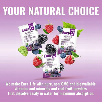 Ener-C Sugar Free Multivitamin Drink Mix - Vitamin Powder for Water, Electrolytes Powder No Sugar, Hydration Boost Packets, Zero Sugar, Vitamin C & B12 Supplement Liquid Mix - Mixed Berry, 60 Count
