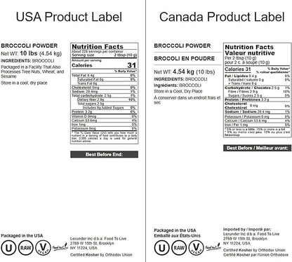 Food to Live Broccoli Powder, 10 Pounds – Nutrient-Rich Green Superfood for Smoothies, Shakes and Cooking, High in Fiber, Vitamins and Antioxidants, Vegan, Kosher, Bulk