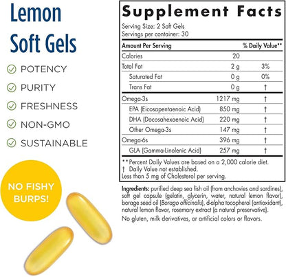 Nordic Naturals ProEPA with Concentrated GLA, Lemon - 60 Soft Gels - 1217 mg Omega-3 + 257 mg GLA - Heart, Neurological & Immune Support, Healthy Skin - Non-GMO - 30 Servings
