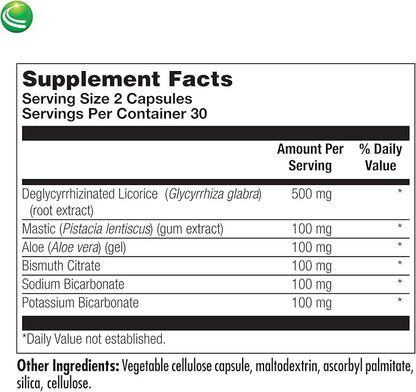 Nutra Biogenesis Gastric Support Complex - DGL Licorice Supplement, Deglycyrrhizinated Licorice Root Extract for Maximum Absorption, Digestion Support with Mastic Gum, Aloe & Bismuth - 60 Capsules