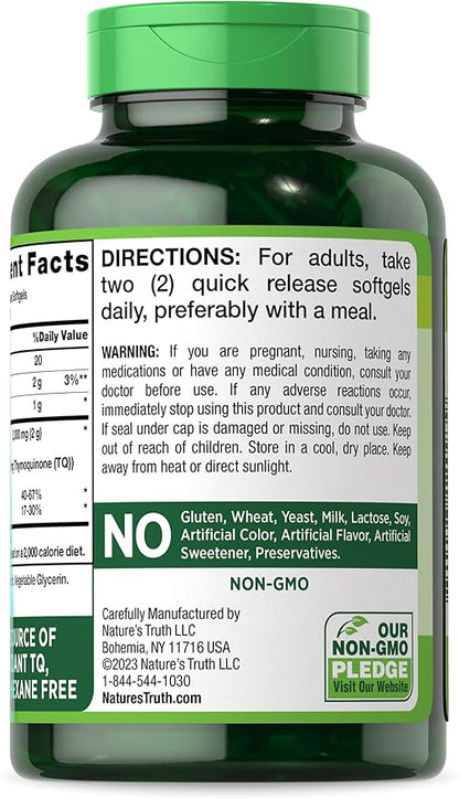 Nature's Truth Black Seed Oil Pills | 2,000mg | 120 Softgels | Virgin Cold Pressed Cumin | Non-GMO and Gluten Free Supplement