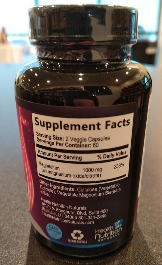Magnesium Citrate Capsules 1000mg - Max Absorption Magnesium Powder for Muscle, Nerve, Bone and Heart Health Support, High Absorption Citrate Complex, Gluten Free, Non-GMO - 120 Capsules