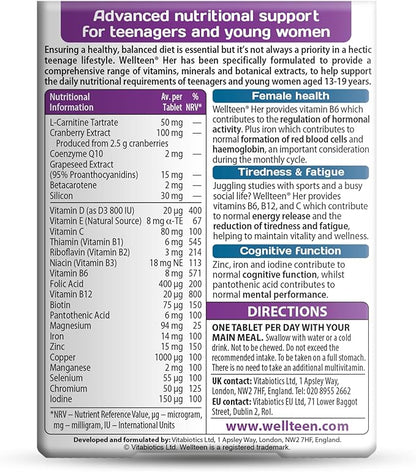 Vitabiotics Wellteen Her - Nutritional Support for Teenagers and Young Women Ages 13-19 - 30 Tablets