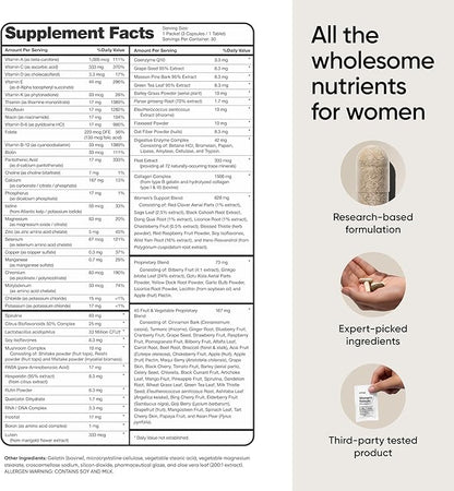 Multivitamin for Women, All-in-One Supplement Complex with Vitamin B12, A, C, Biotin, D, E, Folate, Collagen – 106 Nutrients for Overall Women's Health, Hair & Skin, Energy, 30 Day Supply