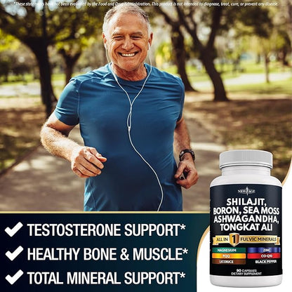 Shilajit Supplement with Sea Moss, Ashwagandha, Tongkat Ali, Boron, Magnesium - Fulvic Acid Capsules for Men - 90 Count (Pack of 2)