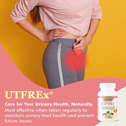 UTFREX Clinically Proven Urinary Tract UTI Health Supplement Natural Support Cleanse Flush Protect (No Probiotics & D-Mannose) – 60 Capsules