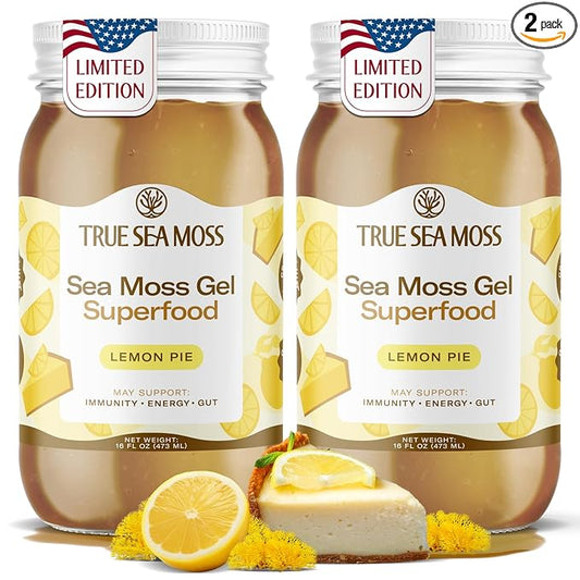 TrueSeaMoss Sea Moss Gel – Made in USA – Wildcrafted Seamoss, Fresh Fruits & Sea Vegetables – Lemon Pie, Pack of 2 (Labels may Vary)