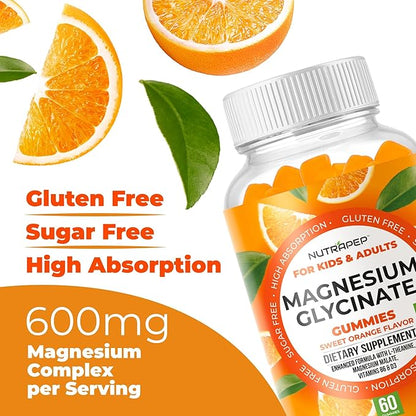 Magnesium Glycinate Gummies for Kids & Adults Women & Men - Sugar Free Gluten Free Non-GMO Vegan Chewable Supplement (2 Pack)