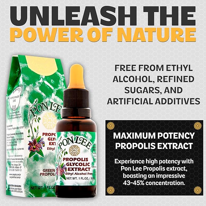 Pon Lee Brazilian Green Bee Propolis Extract 100% Organic, No Alcohol – High Artepillin-C Concentration, Natural Immune Support & Antioxidant, 30ML (3 Pack)