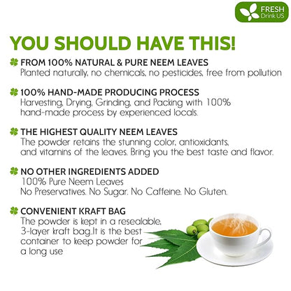 FreshDrinkUS, Premium 20oz Neem Leaf Powder, 100% Natural and Pure from Neem Leaves Dried, for Hair and Skin, No Additives, No Gluten, No Sugar, Vegan