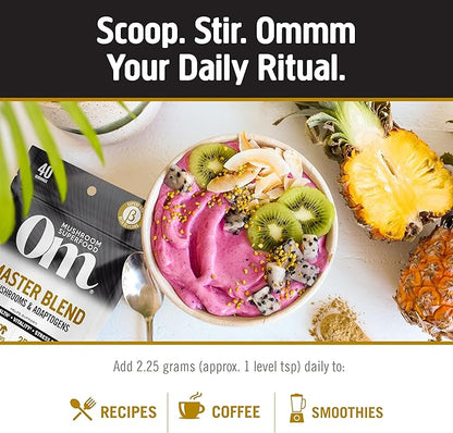 Om Mushroom Master Blend, Organic 10 Mushroom Complex & Adaptogens Powder, Reishi & Lions Mane - 6.2 oz