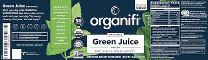 Organifi Green Juice - Organic Superfood Powder - 90-Day Supply - Organic Vegan Greens - Helps Decrease Cortisol - Provides Better Response to Stress - Supports Weight Control - Total Body Wellness
