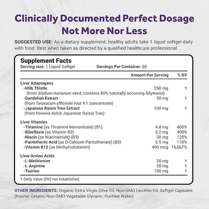 Silymarin Milk Thistle 1300mg Enhanced with B Complex & Amino Acids | 13-in-1 Liver Cleanse, Detox & Repair | 60 Liver Essential Softgels