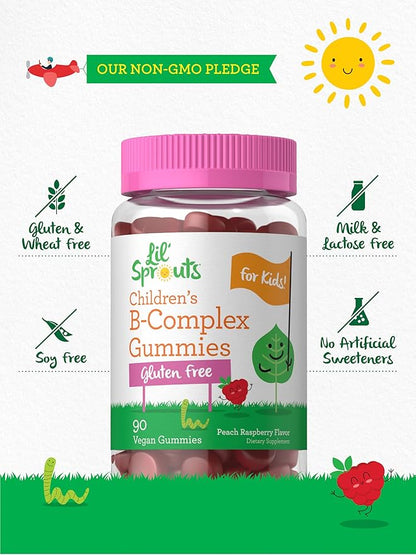 Carlyle Kids B Complex Gummies | 90 Count | Peach Raspberry Flavor | Non-GMO, Gluten Free & Vegan Supplement | Lil' Sprouts