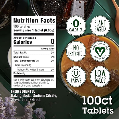 Stevia In The Raw Stevia Sweetener Tablets, 100 Ct, Zero Calorie Stevia Sugar Substitute, No Erythritol or Artificial Flavors, Vegan, Gluten Free, Kosher, Low Glycemic Index