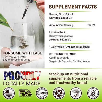 FabLab Licorice Root Extract - Herbal Immune Support- Glycyrrhiza Glabra Supplement for Digestion Restore Respiratory Health Fatigue -Non-GMO (Licorice 2 Fl Oz)