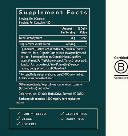 Gaia Herbs Male Libido - Herbal Supplement with Saw Palmetto, Horny Goat Weed, Maca & Oats - Supports Stamina, Vitality & Hormone Balance for Men - 120 Vegan Liquid Phyto-Capsules (30-Day Supply)