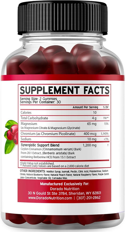 Berberine Gummies with Ceylon Cinnamon (1,200mg) Premium Sugar-Free Berberine Ceylon Cinnamon Supplement for Adults - Third-Party Tested, Non-GMO & Made in USA - 60 Count Chewable Gummies