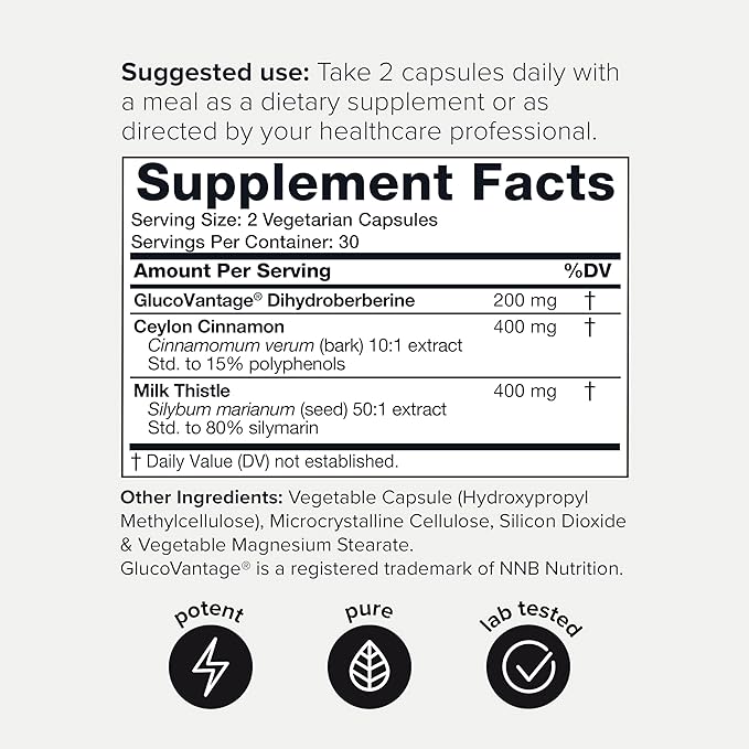 Dihydroberberine Supplement - Ultra High Potency 1,000mg Formula with GlucoVantage, 10:1 Ceylon Cinnamon & 50:1 Milk Thistle - Third-Party Lab Tested