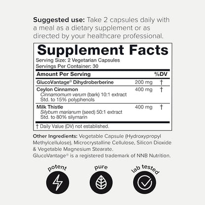 Dihydroberberine Supplement - Ultra High Potency 1,000mg Formula with GlucoVantage, 10:1 Ceylon Cinnamon & 50:1 Milk Thistle - Third-Party Lab Tested
