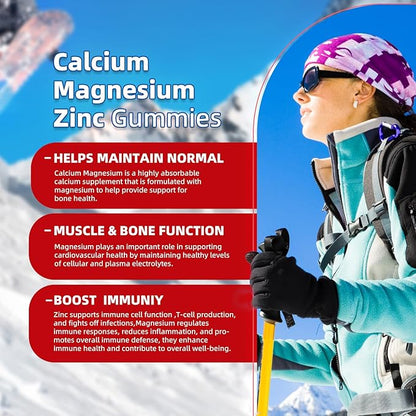 Calcium Magnesium Zinc Gummies with Vitamin D3 & K2 - High Potency Enhanced Absorption -60 Strawberry Gummies Flavored