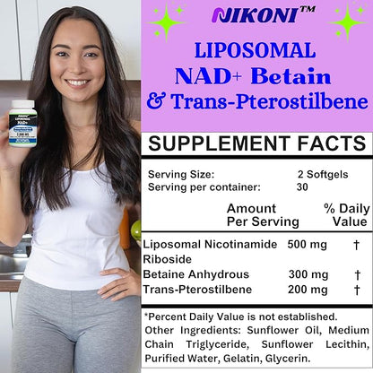 Liposomal NAD+ 2000 mg with TMG and Pterostilbene, Supports Healthy Aging-60 Softgels