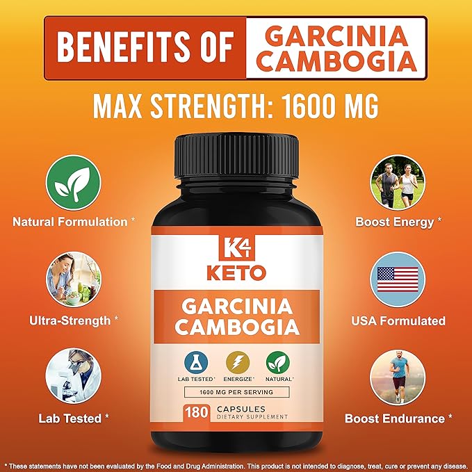 Garcinia Cambogia 1600 mg (180 Capsules) - Pure Natural Extract Supplement Pills - Standardized Garcinia Cambogia Alternative to Drops, Gummies, Liquid, Tea & Powder