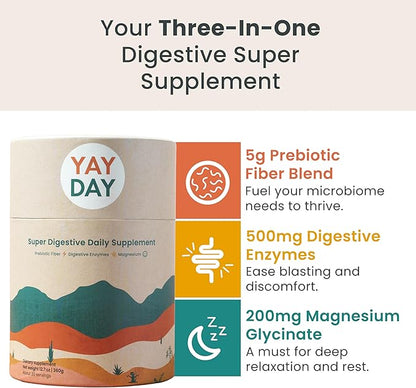Nighttime Digestive Enzymes Powder & Gut Health Supplement - 500mg of Digestion & Gut Microbiome Support + Prebiotic Fiber & Magnesium Powder for Bloating, Deep Sleep & Regularity - Citrus, 30 Scoops