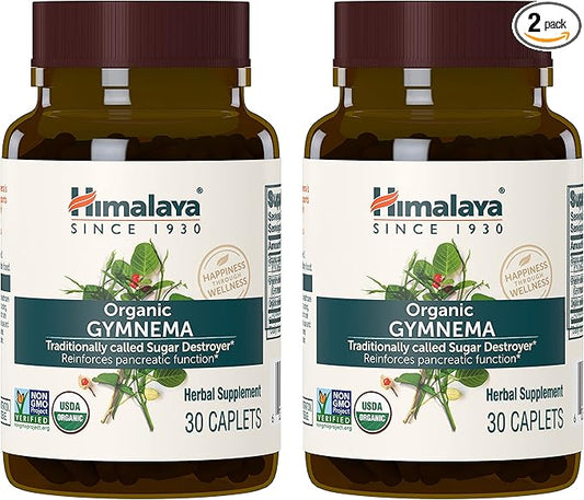 Himalaya Organic Gymnema Sylvestre Herbal Supplement USDA Certified Organic, Non-GMO, 700 mg, 30 Plant-Based Caplets, 2 Pack