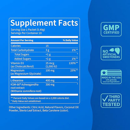 Supercalm Drink Mix - Ashwagandha KSM 66, Magnesium Glycinate & L-Theanine Supplement - Ashwagandha Root Extract - Focus and Relaxation Support (20 Travel Packets) - Passion Colada