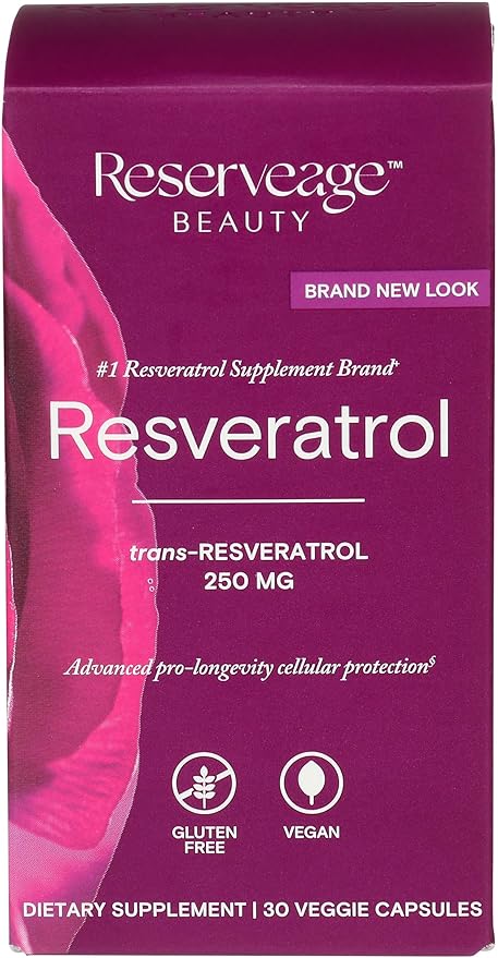 Reserveage Beauty Resveratrol 250 mg - Best Trans-Resveratrol - Vegan Antioxidant Supplement for Cellular & Heart Health - Aids Healthy Aging & Immune Health - 30 Vegetable Capsules (30 Servings)