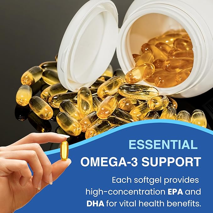 Sigma Biotics Omega 3 Fish Oil 1000mg - Supplements with High EPA & DHA Concentration for Heart, Brain & Joint Health - Non-GMO, Purity-Tested Fish Oil Supplements - 60 Softgels