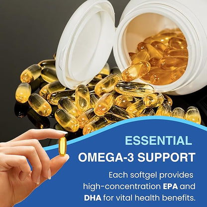 Sigma Biotics Omega 3 Fish Oil 1000mg - Supplements with High EPA & DHA Concentration for Heart, Brain & Joint Health - Non-GMO, Purity-Tested Fish Oil Supplements - 60 Softgels