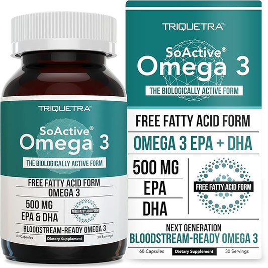 SoActive® Omega 3 EPA & DHA | Free Fatty Acid Form Omega 3 | Near Perfect Absorption – Up to 95% Absorption Rate | Bloodstream Ready EPA & DHA – More Effective Than Fish Oil & Krill Oil (60 Capsules)