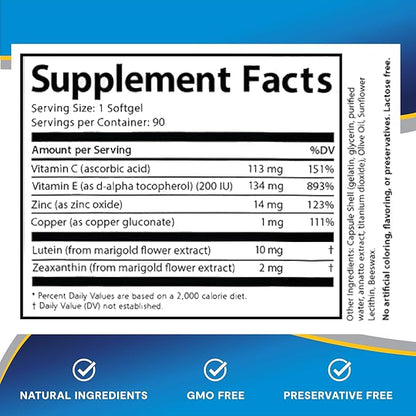 Visionary Eye Vitamin and Mineral Supplement with AREDS2® Ingredients in Our own Custom Formula, 90 Count