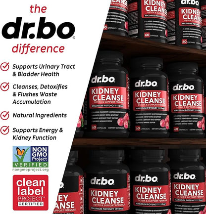 Kidney Cleanse Detox Support Supplement - Natural Cranberry, Juniper Berries, Buchu & Uva Ursi Extract to Support Kidneys, Bladder & Urinary Tract Health Supplements - Herbal Renal Blend Formula Pills