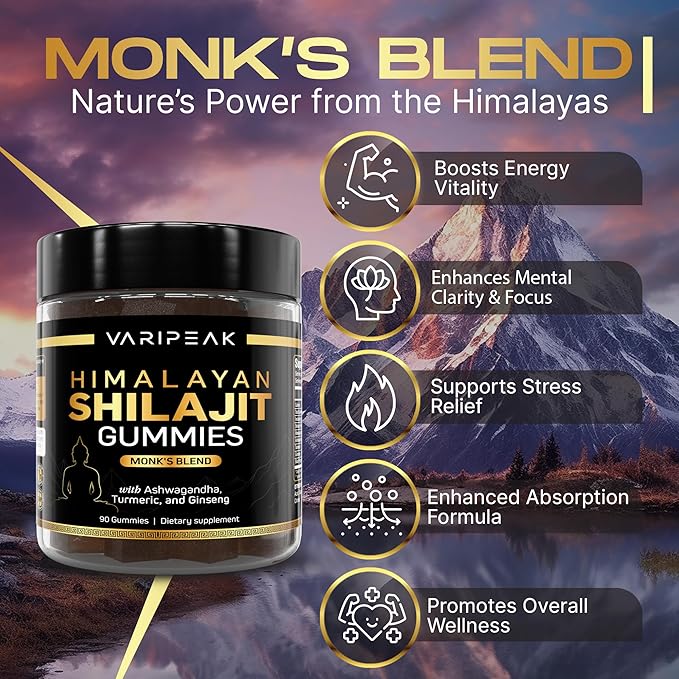 4-in-1 Organic Himalayan Shilajit Gummies | Fortified with Ashwagandha, Turmeric, & Ginseng | for Energy, Immunity & Cognitive Support | 90 Count | Sugar Free, Vegan, Non-GMO | for Men and Women