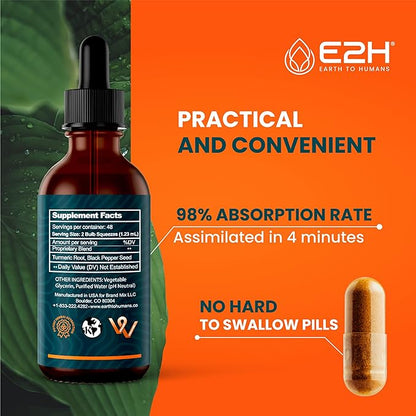 E2H Liquid Turmeric Curcumin for Better Absortion - Natural Joint Support - Turmeric Root Extract with Black Pepper Seed - Boost Your Health - Vegan - Non-GMO - 2 Fl Oz
