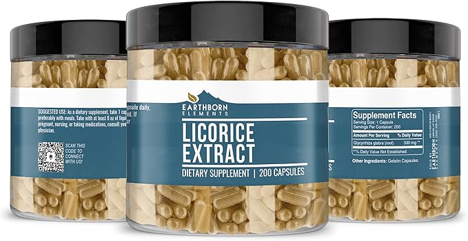 Earthborn Elements Licorice Extract 200 Capsules, Pure & Undiluted, No Additives